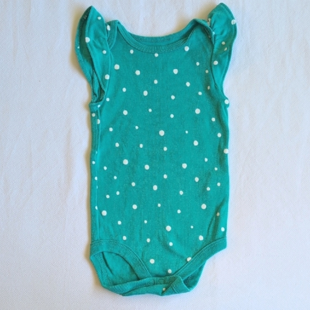 joe fresh teal dotted cotton flutter sleeve bodysuit diaper shirt 3-6 months